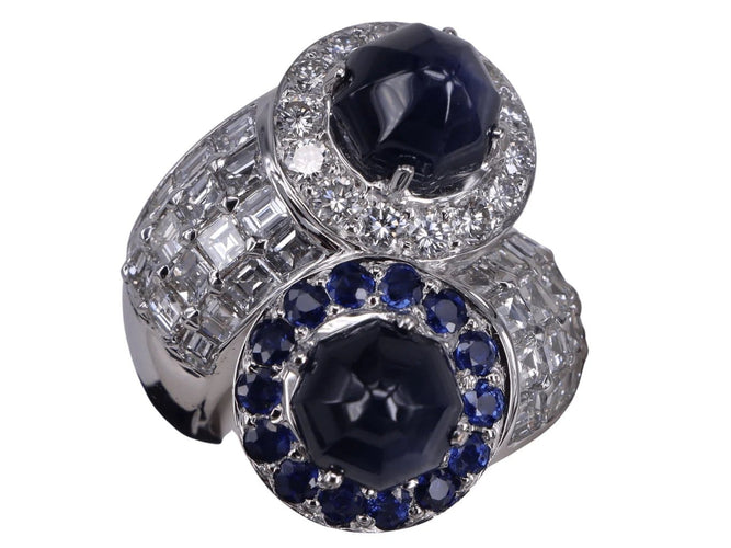 Bague 55 Bague Toi et moi en or blanc, saphirs et diamants 58 Facettes BA-1277