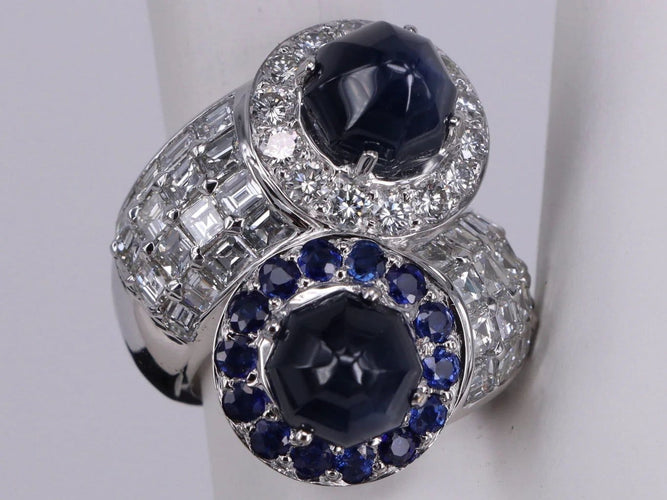 Bague 55 Bague Toi et moi en or blanc, saphirs et diamants 58 Facettes BA-1277