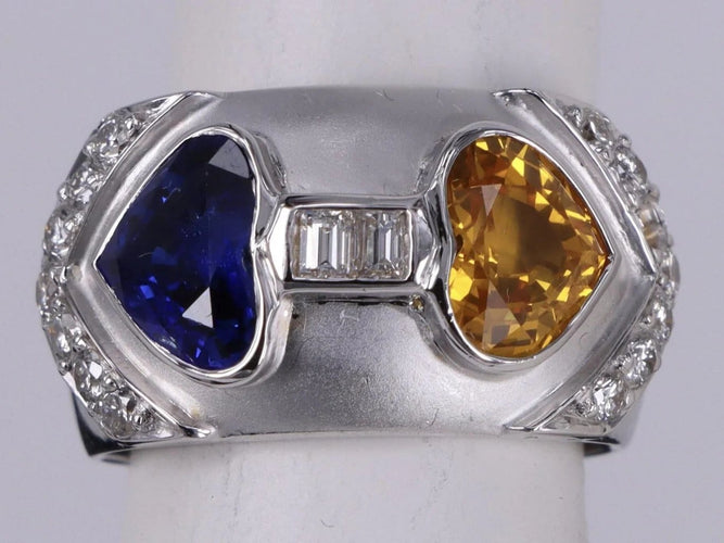 Bague 54 Bague cœur vintage en or blanc, saphirs et diamants 58 Facettes BA-1129
