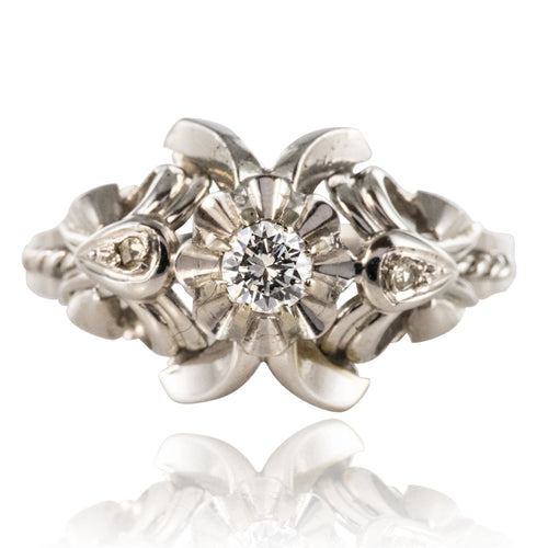 Bague 57 Bague vintage dôme en or blanc 18 carats et diamants 58 Facettes 20-179A-57