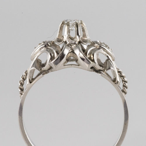 Bague 57 Bague vintage dôme en or blanc 18 carats et diamants 58 Facettes 20-179A-57