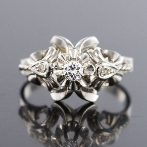 Bague 57 Bague vintage dôme en or blanc 18 carats et diamants 58 Facettes 20-179A-57