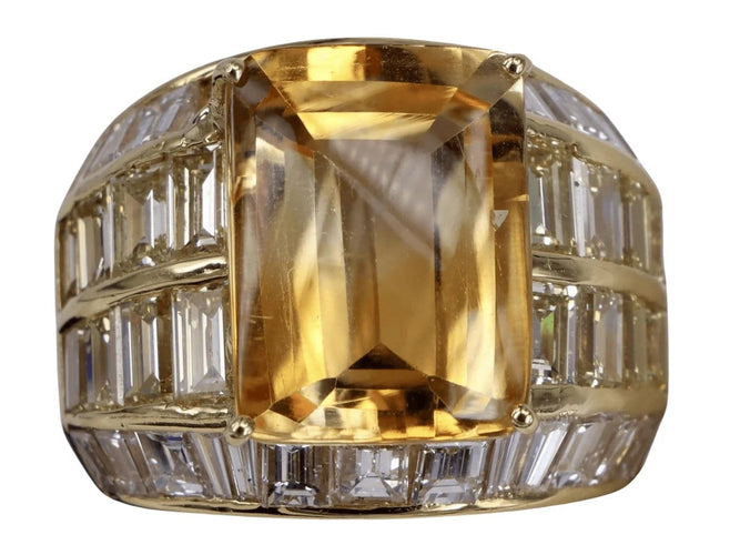 Bague 55 Bague cocktail en or jaune, topaze jaune et diamants 58 Facettes BA-1282