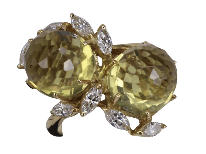 Bague 53 Bague toi et moi en or jaune, citrine et diamants 58 Facettes BA-1317
