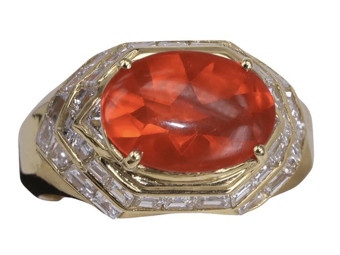 Bague 58 Bague Art déco en or jaune, opale de feu mexicaine et diamants 58 Facettes BA-1155