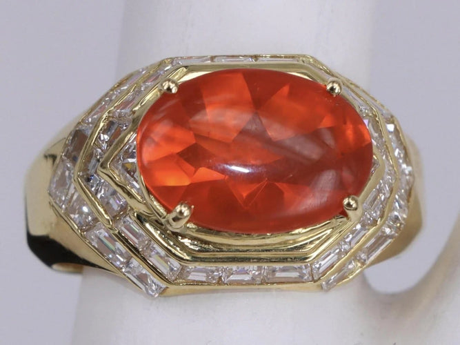 Bague 58 Bague Art déco en or jaune, opale de feu mexicaine et diamants 58 Facettes BA-1155