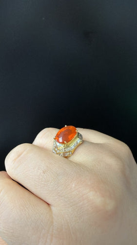 Bague 58 Bague Art déco en or jaune, opale de feu mexicaine et diamants 58 Facettes BA-1155