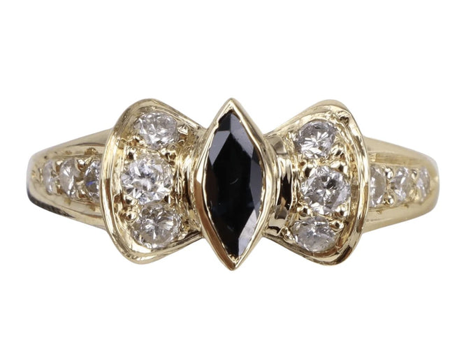 Bague 55 Bague marquise Art déco en or jaune, saphir et diamants 58 Facettes BA-508