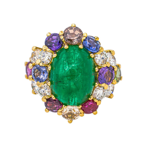 Bague 51 Bague Cocktail Or jaune Emeraude, Corindon, Diamant 58 Facettes 5163617CN