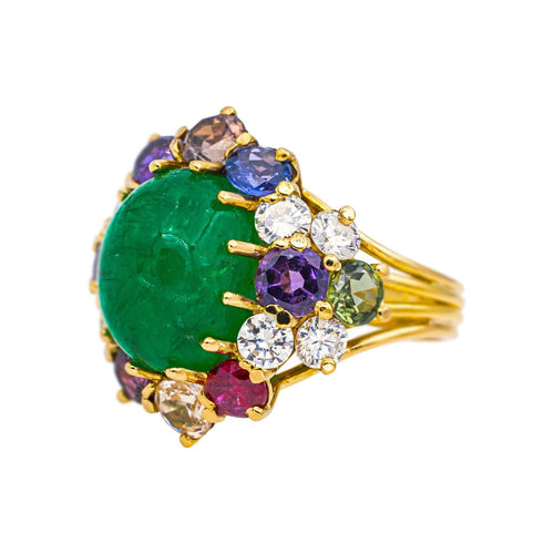 Bague 51 Bague Cocktail Or jaune Emeraude, Corindon, Diamant 58 Facettes 5163617CN