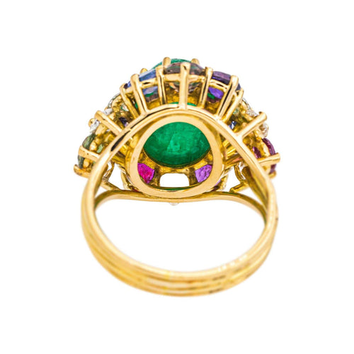 Bague 51 Bague Cocktail Or jaune Emeraude, Corindon, Diamant 58 Facettes 5163617CN