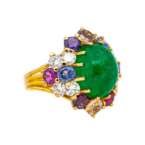 Bague 51 Bague Cocktail Or jaune Emeraude, Corindon, Diamant 58 Facettes 5163617CN