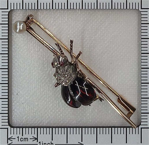 Broche Broche victorienne française en forme de barrette ornée d'un scarabée serti de grenats, de rubis et de diamants 58 Facettes 26050-0148