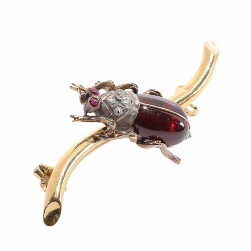 Broche Broche scarabée victorienne française, un insecte vif en grenat, rubis et diamants 58 Facettes 26050-0210