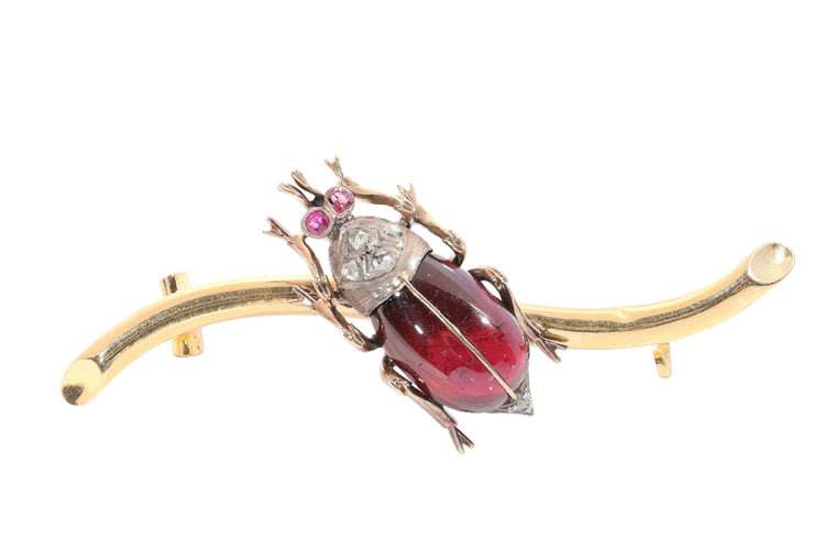 Broche Broche scarabée victorienne française, un insecte vif en grenat, rubis et diamants 58 Facettes 26050-0210
