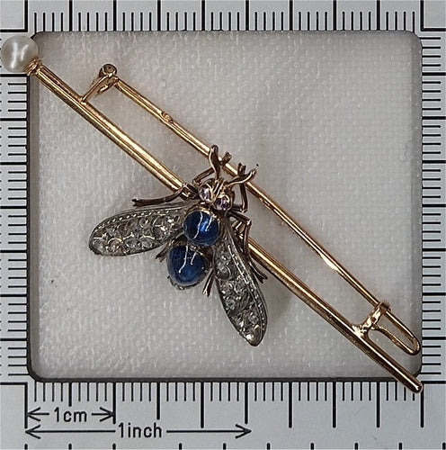 Broche Broche mouche victorienne française, vers 1900, ornée de diamants, saphirs, rubis et perle. 58 Facettes 26050-0267