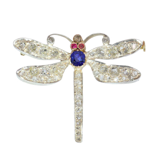 Broche Broche libellule de la fin de l'époque victorienne, ailes serties de diamants et corps en saphir, vers 1900 58 Facettes 26050-0268