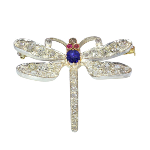 Broche Broche libellule de la fin de l'époque victorienne, ailes serties de diamants et corps en saphir, vers 1900 58 Facettes 26050-0268