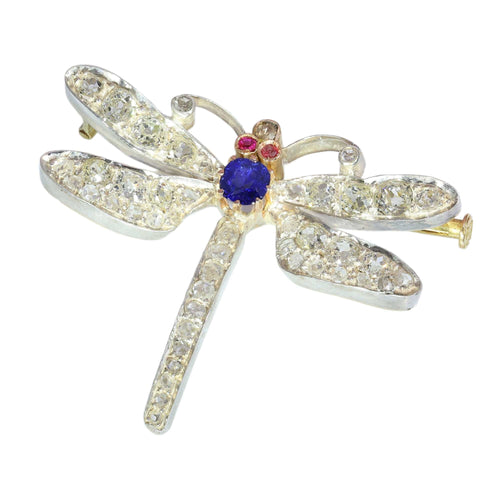 Broche Broche libellule de la fin de l'époque victorienne, ailes serties de diamants et corps en saphir, vers 1900 58 Facettes 26050-0268