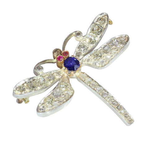 Broche Broche libellule de la fin de l'époque victorienne, ailes serties de diamants et corps en saphir, vers 1900 58 Facettes 26050-0268