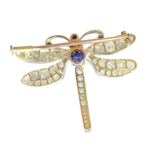 Broche Broche libellule de la fin de l'époque victorienne, ailes serties de diamants et corps en saphir, vers 1900 58 Facettes 26050-0268