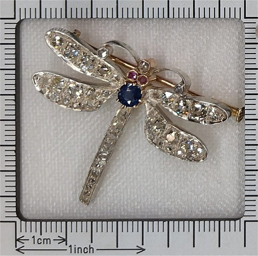 Broche Broche libellule de la fin de l'époque victorienne, ailes serties de diamants et corps en saphir, vers 1900 58 Facettes 26050-0268