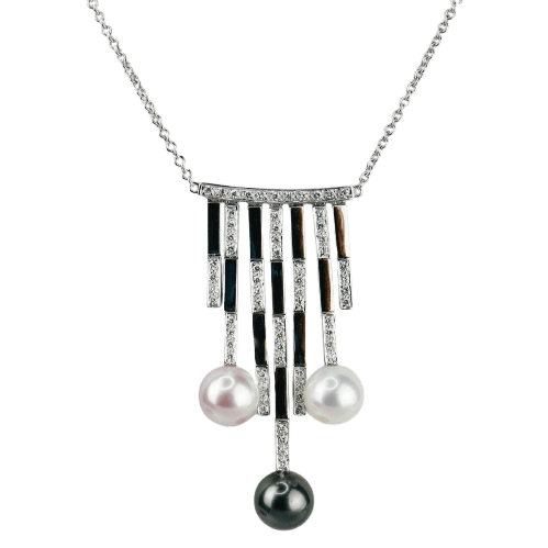 Collier Collier en or blanc 18 carats, diamants et perles 58 Facettes 1695