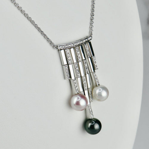 Collier Collier en or blanc 18 carats avec diamants et perles 58 Facettes 1695