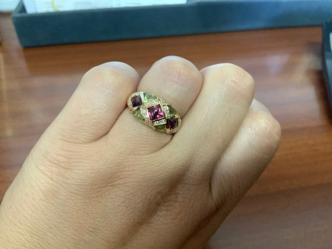 Bague 54 Bague diamant avec tourmaline verte et rose 58 Facettes BA-1217