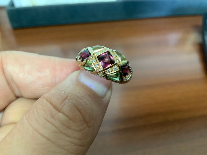 Bague 54 Bague diamant avec tourmaline verte et rose 58 Facettes BA-1217
