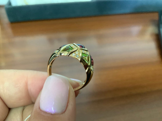 Bague 54 Bague diamant avec tourmaline verte et rose 58 Facettes BA-1217