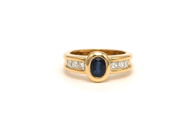 Bague 53 Bague contemporaine en or jaune, saphir et diamants taille princesse 58 Facettes 22093
