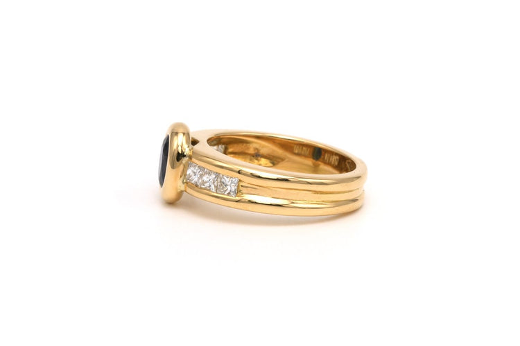 Bague 53 Bague contemporaine en or jaune, saphir et diamants taille princesse 58 Facettes 22093