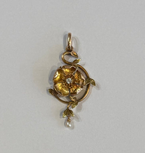 Pendentif Pendentif fleur en or jaune et rose 585 avec diamant 58 Facettes 34060084