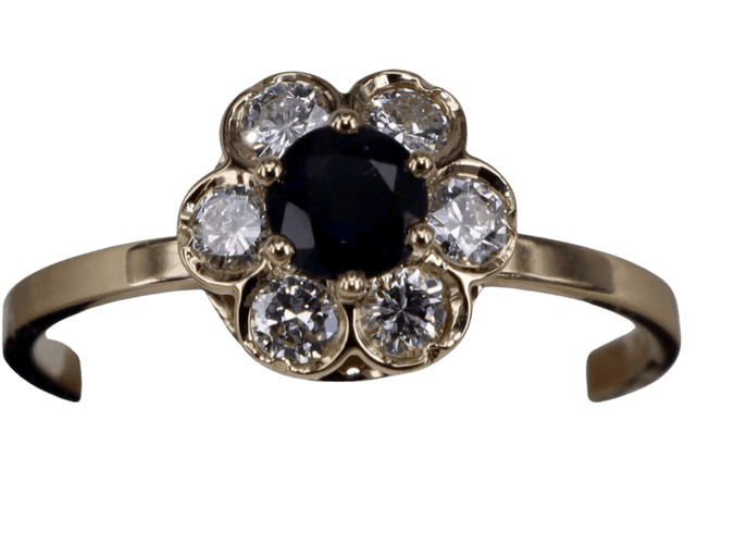 Bague 53.5 Bague fleur vintage en or jaune, saphir bleu et diamant 58 Facettes BA 122