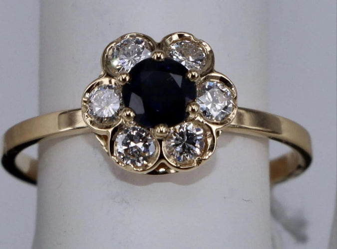 Bague 53.5 Bague fleur vintage en or jaune, saphir bleu et diamant 58 Facettes BA 122