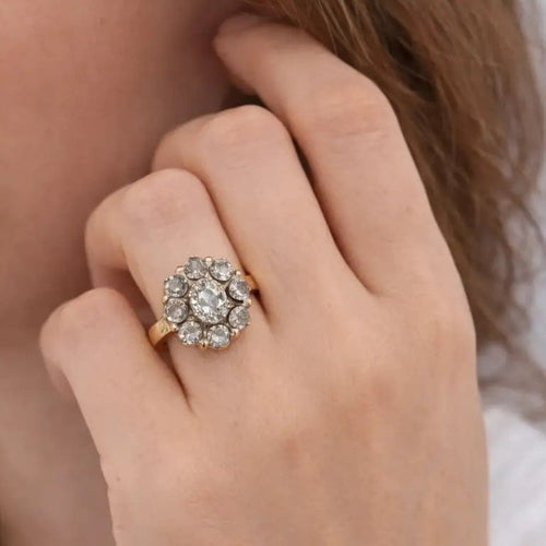 Bague 54 Bague ancienne - Bague grappolo en or 18 carats et diamants 58 Facettes AN526 (00219)