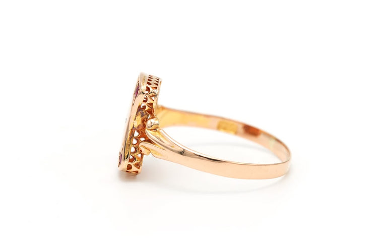 Bague 59 Bague Art nouveau sertie de rubis et diamants en or jaune 18 carats 58 Facettes B626