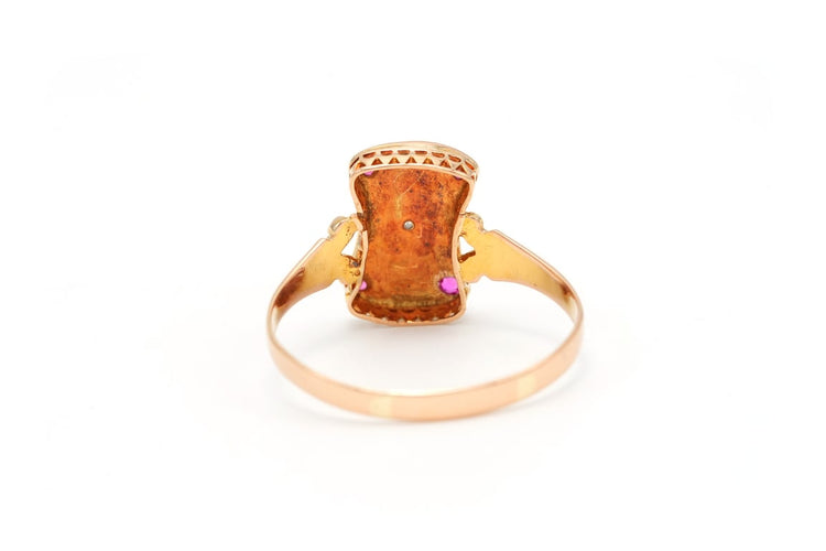 Bague 59 Bague Art nouveau sertie de rubis et diamants en or jaune 18 carats 58 Facettes B626
