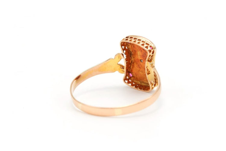 Bague 59 Bague Art nouveau sertie de rubis et diamants en or jaune 18 carats 58 Facettes B626
