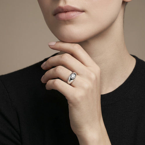 Bague 54 Bague jonc anglais en or gris 750 et diamant 0,30 ct 58 Facettes OC-61000392