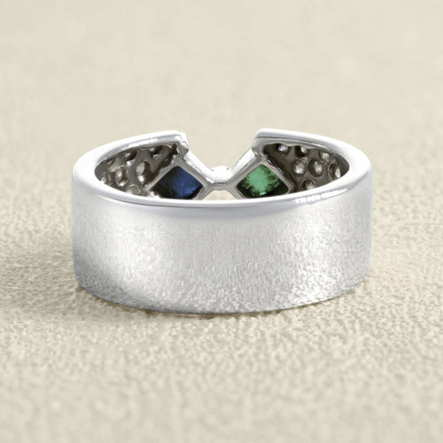 Bague 52 Bague bandeau en or gris 18 carats, émeraude, saphir et diamants 58 Facettes OC-61E00504