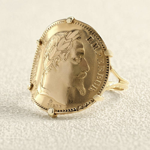 Bague 58 Louis d’Or - Chevalière pièce Napoléon 20 francs en or jaune 18 carats 58 Facettes OC-61900039