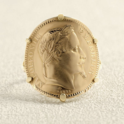 Bague 58 Louis d’Or - Chevalière pièce Napoléon 20 francs en or jaune 18 carats 58 Facettes OC-61900039