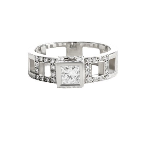 Bague 53 Bague double halo en or blanc et diamants 58 Facettes 61E00051