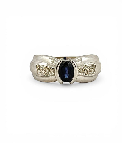 Bague 54 Bague en or blanc 18 carats avec saphir ovale et diamants 58 Facettes 90861-ac12765