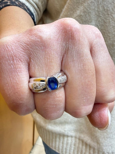 Bague 54 Bague en or blanc 18 carats avec saphir ovale et diamants 58 Facettes 90861-ac12765