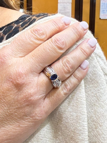 Bague 54 Bague en or blanc 18 carats avec saphir ovale et diamants 58 Facettes 90861-ac12765
