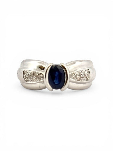 Bague 54 Bague en or blanc 18 carats avec saphir ovale et diamants 58 Facettes 90861-ac12765