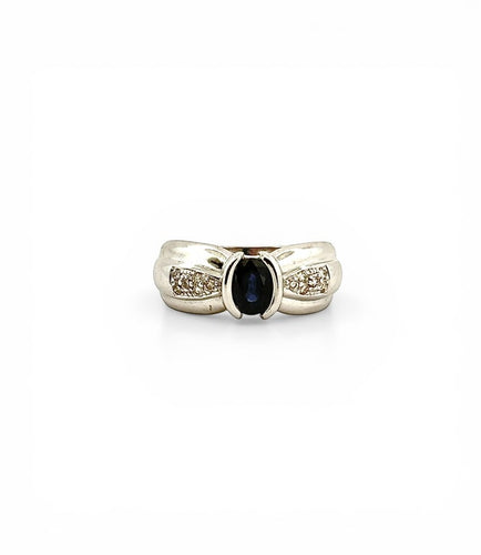 Bague 54 Bague en or blanc 18 carats avec saphir ovale et diamants 58 Facettes 90861-ac12765